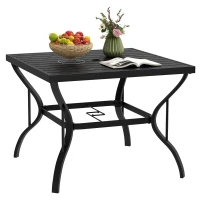 Outsunny 37" Square Outdoor Dining Table, Galvanized Steel Patio Table with 2" Umbrella Hole, Slatted Metal Top, Black(m-11)