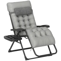 Outsunny Padded Folding Recliner Chair, Patio Lounger with Cupholder, Adjustable Backrest, Removable Cushion, Grey(m-2)