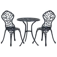 Outsunny 3 Pieces Bistro Set, Patio Table and Chairs with Cast Aluminum Frame for Garden, Balcony, Porch, Black(m-2)
