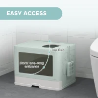 PawHut Cat Litter Box, Front Entry Top Exit Cat Litter Tray with Scoop, Pull-out Tray, Easy to Clean, Brush, Green(m-5)