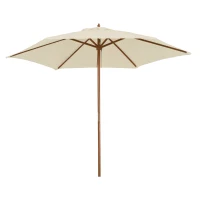 Outsunny 8FT Wood Market Umbrella Patio Umbrella Round Garden Parasol Canopy with Bamboo Ribs and Top Vent, Cream White(m-11)
