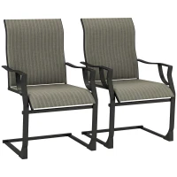 Outsunny C Spring Motion Patio Chairs Set of 2 with Curved High Backrest, Armrest, All Weather Breathable Fabric, Metal Frame(m-11)