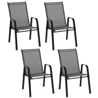Outsunny Set of 4 Outdoor Dining Chairs, Heavy Duty Stackable Patio Dining Set with Armrests for Balcony Garden, Dark Grey(m-11)