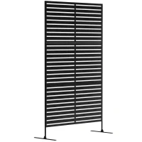 Outsunny Decorative Outdoor Privacy Panel, Freestanding Metal Outdoor Divider with Stand for Garden, Backyard, Deck, Pool, Black(m-11)