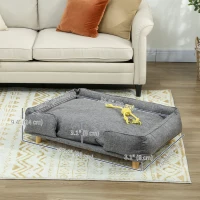 PawHut Washable Dog Sofa for Large Dogs, Elevated Pet Couch with Anti-slip Foot Pads, Dark Grey(m-3)