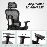HOMCOM Mesh Office Chair with 3D Armrest, High Back Desk Chair with Lumbar Support, 135° Reclining, Adjustable Headrest, Black(m-7)