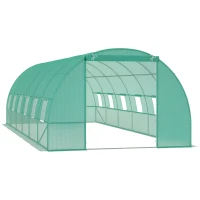 Outsunny 26' x 10' x 6.6' Walk-in Tunnel Hoop Greenhouse, PE Cover, Steel Frame, Roll-Up Zipper Door & 12 Mesh Windows for Flowers, Vegetables, Tropical Plants, Light Green(m-1)