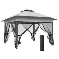 Outsunny 12' x 12' Foldable Pop-up Party Tent Instant Canopy Sun Shade Gazebo Shelter Steel Frame Oxford w/ Roller Bag, Grey(m-11)