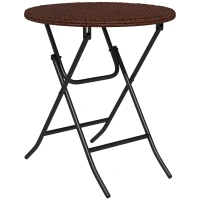 Outsunny Outdoor PE Rattan Foldable End Table, Φ23.6" x 27.6" H, Brown(m-11)