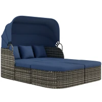 Outsunny 6-Piece Patio Set, PE Rattan Outdoor Daybed with Canopy and Lift up Coffee Table, Conversation Sofa Sets w/ Footstools(m-11)