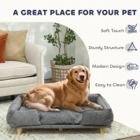 PawHut Washable Dog Sofa for Large Dogs, Elevated Pet Couch with Anti-slip Foot Pads, Dark Grey(m-7)