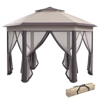 Outsunny 13' x 13' Pop Up Canopy Tent with Netting and Carry Bag, Instant Sun Shelter, Hexagon Tents for Parties, Outdoor, Garden, Patio, Coffee and Beige(m-2)