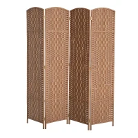 HOMCOM Room Divider, 4 Panel Folding Privacy Screen, 6FT Tall Portable Wicker Weave Partition Wall Divider for Bedroom, Home Office, Natural(m-1)