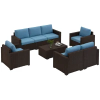 Outsunny Patio Furniture Set, Cushions, Sofa, Loveseat, Storage Table, Blue(m-11)