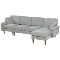 HOMCOM L-Shape Sofa, Modern Sectional Couch with Changeable Chaise Lounge, Pillows and Wooden Legs for Living Room, Grey(m-2)