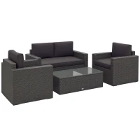 Outsunny 4 Pieces Rattan Sofa Set Wicker Patio Sofa Set with Loveseat Chairs Glass Top Coffee Table for Garden Outdoor Gray(m-11)