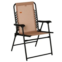 Outsunny Patio Folding Chair, Outdoor Bungee Sling Chair w/ Armrests, Portable Lawn Chair for Camping, Garden, Pool, Beach, Backyard, Beige(m-1)