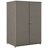 Outsunny Outdoor Storage Cabinet with Shelves, Rattan Pool Towel Storage Cabinet with Removable Shelf & Drawer, Dark Gray(m-11)