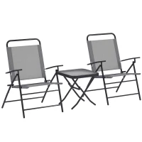Outsunny Folding Bistro Set, Small Patio Set with Back Adjustable Chairs and Glass Top Table for Garden, Balcony, Porch, Grey(m-11)