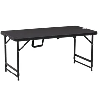 Outsunny Foldable Patio Dining Table for 4, Height Adjustable Outdoor Table for Garden Lawn Backyard, Dark Grey(m-11)