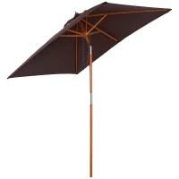 Outsunny 6.6x5ft Square Market Parasol, Wooden Patio Umbrella with Tilt Mechanism and 6 Bamboo Ribs, Garden Sunshade, Coffee(m-11)