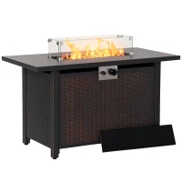 Outsunny 43" Outdoor Propane Gas Fire Pit Table, Wicker Patio Gas Firepit w/ Glass Wind Guard, 50,000 BTU CSA Certified Bronze(m-11)