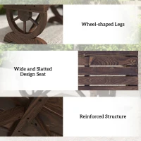Outsunny Rustic Wood Wheel Outdoor Garden Bench for 2-Person with a Unique Wheel Design on the Legs & Strong Build, Brown(m-4)