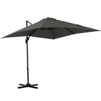 Outsunny 8' x 8' Square Patio Hanging Offset Umbrella with 360° Rotation, Aluminum Outdoor Cantilever Parasol with Crank & Tilt, Sun Canopy Shelter with Cross Base, Grey(m-2)