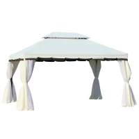 Outsunny 13' x 10' Outdoor Patio Gazebo Canopy with 2-Tier Polyester Roof, Vented Mesh Sidewall & Strong Aluminum Frame, Cream White(m-2)