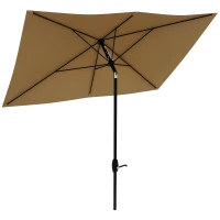 Outsunny 6.5' x 10' Rectangular Market Umbrella, Patio Outdoor Table Umbrella with Crank and Push Button Tilt, Coffee(m-1)