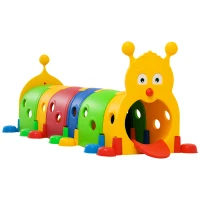 Qaba Caterpillar Tunnel, Toddler Tunnel for Kids Crawl and Climb Through, Kids' Play Structure Indoor Outdoor, 6 Sections, Multicolored(m-1)