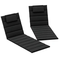 Outsunny Foldable Chaise Lounge Cushion Set of 2, Outdoor Lounge Chair Cushion Set, UPF50+ 230gsm Olefin, 80" x 26" Black(m-11)