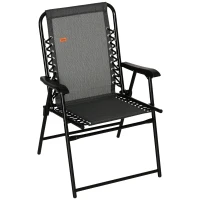 Outsunny Patio Folding Chair, Outdoor Bungee Sling Chair w/ Armrests, Portable Lawn Chair for Camping, Garden, Pool, Beach, Backyard, Gray(m-1)