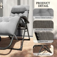 Outsunny Padded Folding Recliner Chair, Patio Lounger with Cupholder, Adjustable Backrest, Removable Cushion, Grey(m-7)