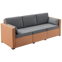 Outsunny Patio Couch PE Wicker Deep Seating Outdoor Sofa with Removable Cushions, 3 Seater Rattan Sofa, Outdoor Furniture for Balcony, Deck, Garden and Poolside, Sand(m-11)