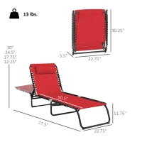 Outsunny Folding Chaise Lounge Pool Chair with 4-Position Reclining Back, Pillow, Breathable Mesh & Bungee Seat, Wine Red(m-3)