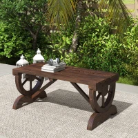 Outsunny Rustic Wood Wheel Outdoor Garden Bench for 2-Person with a Unique Wheel Design on the Legs & Strong Build, Brown(m-8)