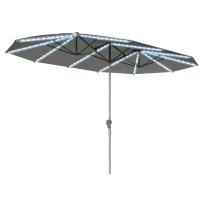 Outsunny 15ft Double-Sided Outdoor Umbrella with Solar Lights, UPF50+ Extra Large Aluminum Patio Umbrella with Crank, Dark Gray(m-11)