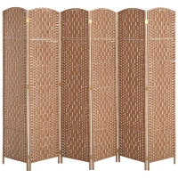 HOMCOM 6ft Folding Room Divider, 6 Panel Wall Partition with Wooden Frame for Bedroom, Home Office, Natural(m-2)