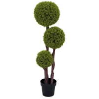 HOMCOM 4FT Potted Fake Plant, Artificial Boxwood Topiary Tree, Triple Ball Tree for Indoor and Outdoor, Green(m-11)