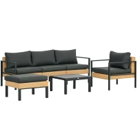 Outsunny 6 Pieces Patio Furniture Set with Sofa, Armchair, Stool, Table, Cushions, Outdoor Wicker Conversation Sofa Set(m-11)