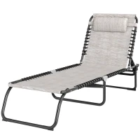 Outsunny Outdoor Folding Lounge Chair, 4-Level Adjustable Chaise Lounge with Headrest, Tanning Chair Beach Bed, Reclining Lounger Cot for Camping, Hiking, Backyard, Cream(m-11)