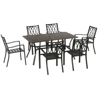 Outsunny 7 Pieces Outdoor Dining Set for 6 with Stackable Chairs with Wood Grain Top, for Garden, Patio, Backyard, Brown(m-11)