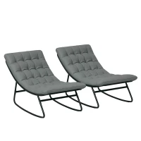 Outsunny Outdoor Patio Rocking Chair Set of 2 with Cushion, Steel Frame Balcony Chair with Mesh Deep Seat for Porch, Garden, Grey(m-11)