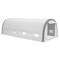 Outsunny Walk-in Tunnel Greenhouse with Upgraded Structure, Mesh Door and Windows, Warm Tent Plant House, White(m-11)