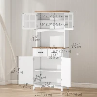 HOMCOM Coastal Style Kitchen Buffet and Hutch Wooden Storage Cabinet with Framed Glass Door  Drawers Microwave Space for Dining Room  Living Room  White(m-3)