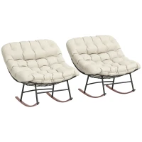 Outsunny Outdoor Rocking Chair Patio Set of 2, Oversized Rocking Papasan Chairs with Cushions for Garden Porch, 265 lbs., Beige(m-11)