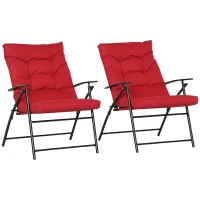 Outsunny Set of 2 Outdoor Folding Chairs with Adjustable Backrest, Padded Camping Chairs for Outdoor Events, Red(m-2)