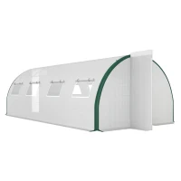 Outsunny Tunnel Greenhouse Walk-in Plant Warm House with 2 Hinged Doors, 8 Mesh Windows, 20' x 10' x 6.6', White(m-11)