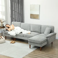 HOMCOM L-Shape Sofa, Modern Sectional Couch with Changeable Chaise Lounge, Pillows and Wooden Legs for Living Room, Grey(m-9)